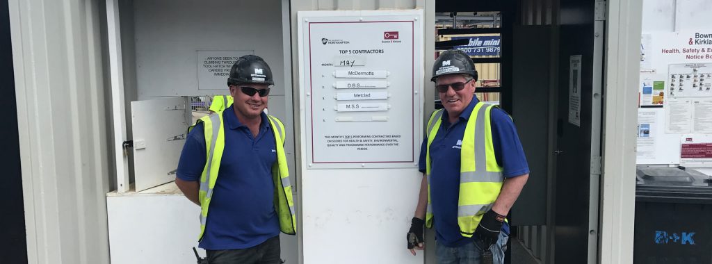 Well done to the McDermotts team for coming top of Bowmer & Kirkland's safety leader board at the University of Northampton's new Waterside Campus.