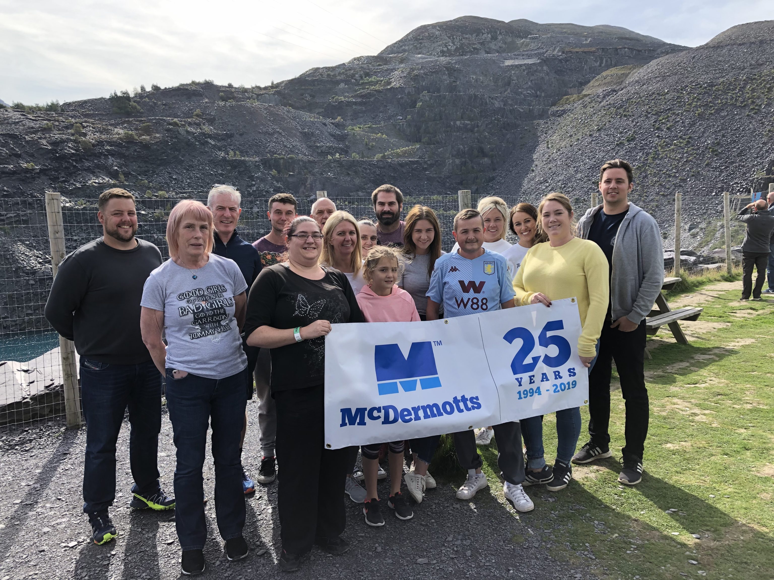 The 25th anniversary celebrations continued on Saturday when sixteen of McDermotts’ bravest staff travelled to Wales to take on the Velocity 2 zip wire challenge.