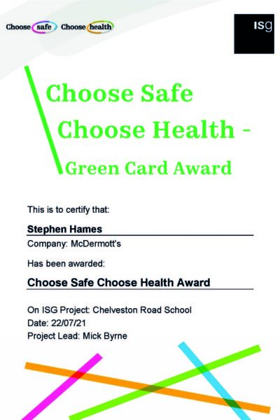 CSCH - Green Card Award Certificate July 21