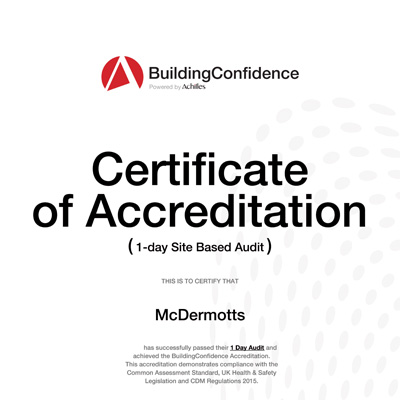 We are delighted to retain certifications to ISO 9001, ISO 14001, ISO 45001, ISO 50001 and Achilles Building Confidence as well as warded 4 stars out of 5 from the Considerate Constructors Scheme.